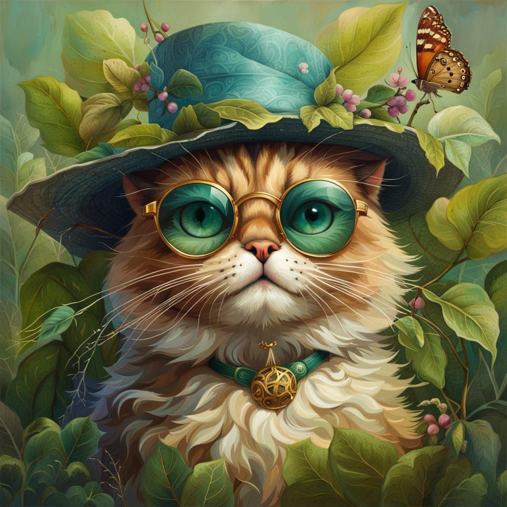 Charming Cat Portrait with Hat and Sunglasses