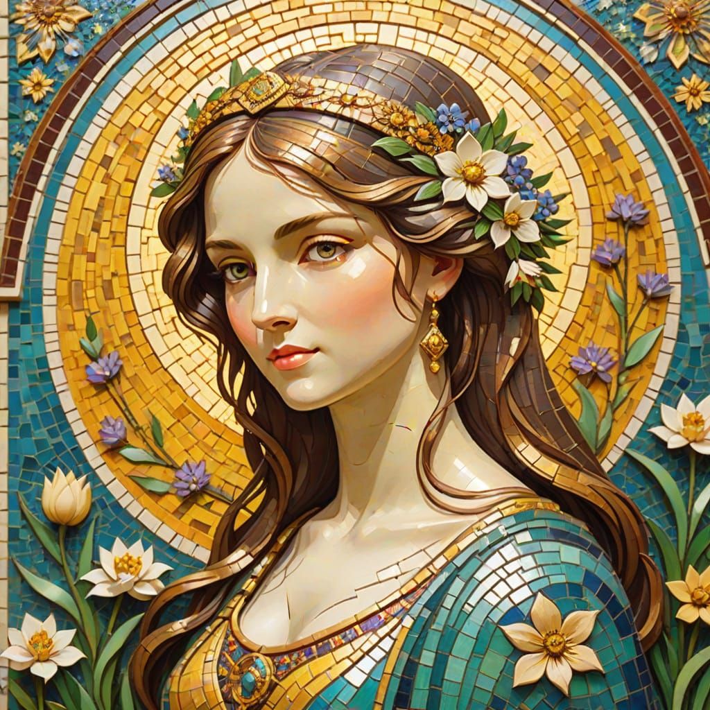 Byzantine Mosaic Portrait of Lady of Spring