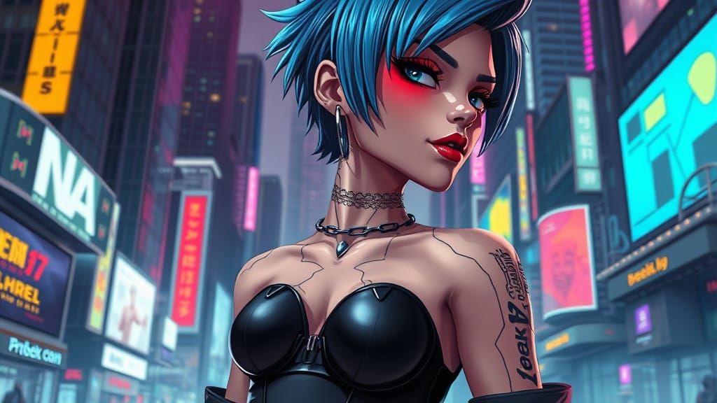 Cyberpunk Hacker Goddess in Vibrant Anime Style