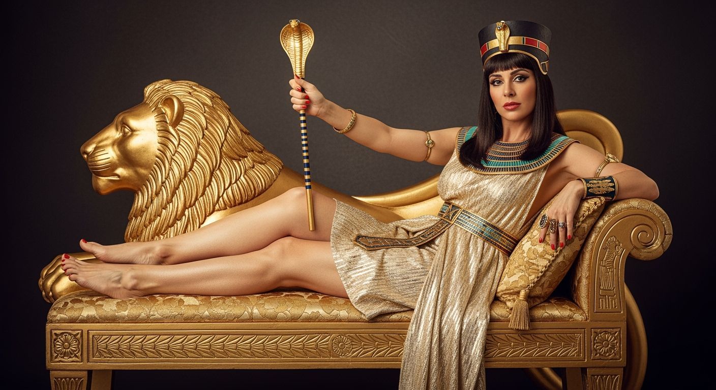 Egyptian Queen Lounging on Golden Chaise Longue
