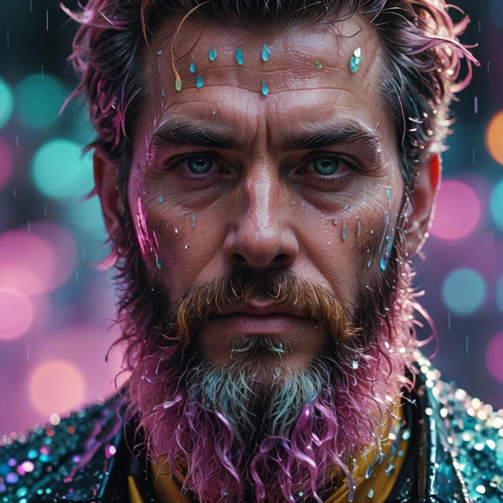 Neon Crystal Beard: A Futuristic Sci-Fi Close-Up
