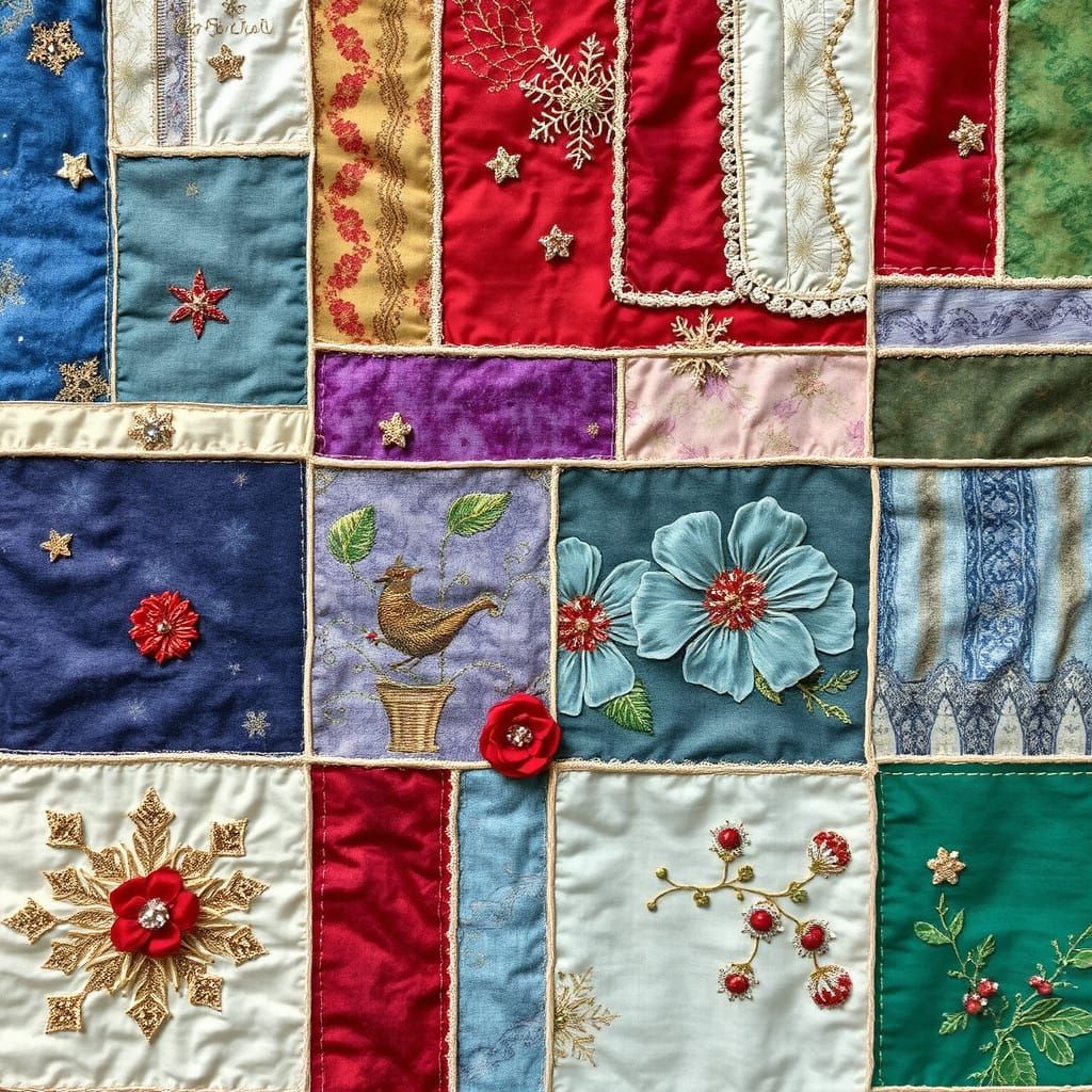 Vintage Christmas Magic in Whimsical Patchwork Quilt