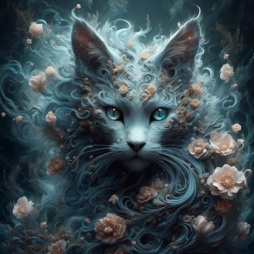 Mystical Feline in Ethereal Forest, Dreamlike Art