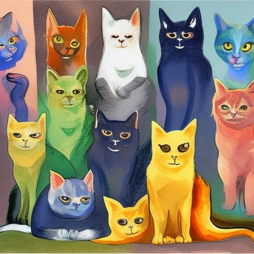 Ethereal Cats: A Gouache and Watercolor Impression