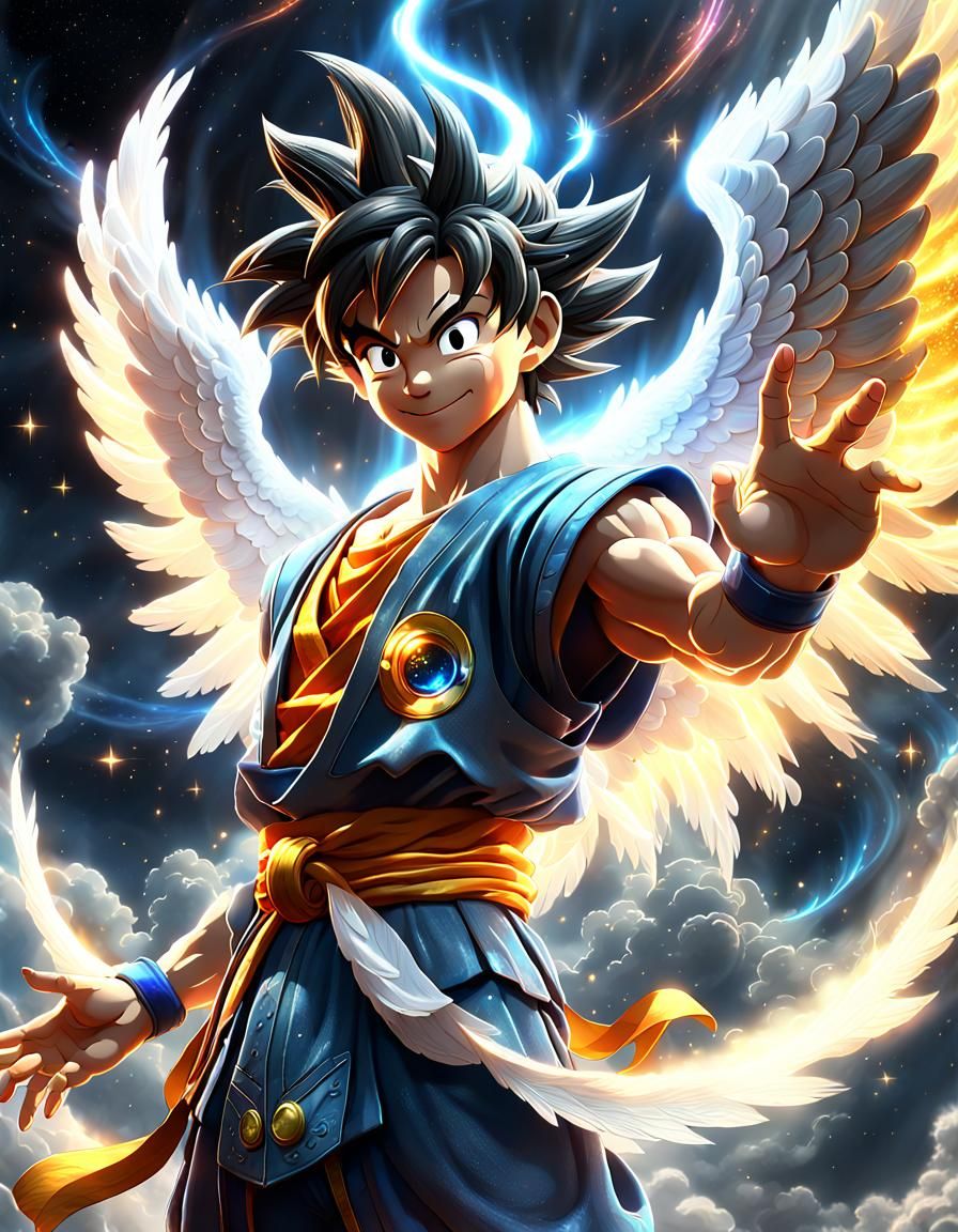 Smiley Sangoku with Angel Wings in Heaven Light