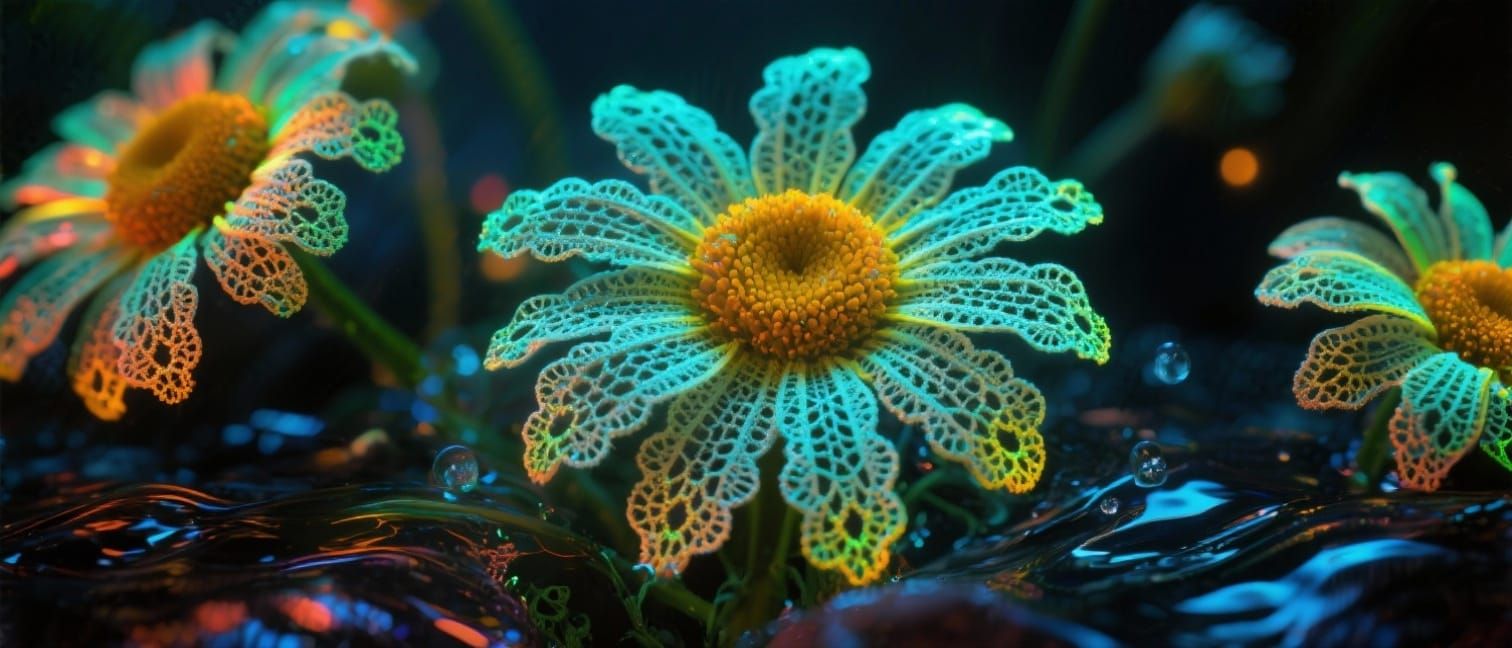 Bioluminescent Lace Daisies in Extreme Close-Up