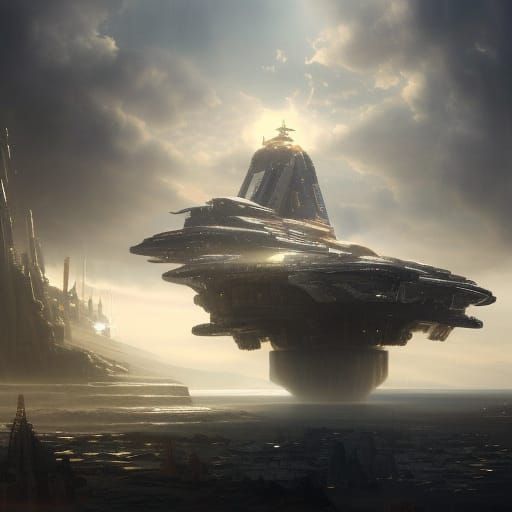 Epic Spaceship in Dramatic Digital Matte Painting