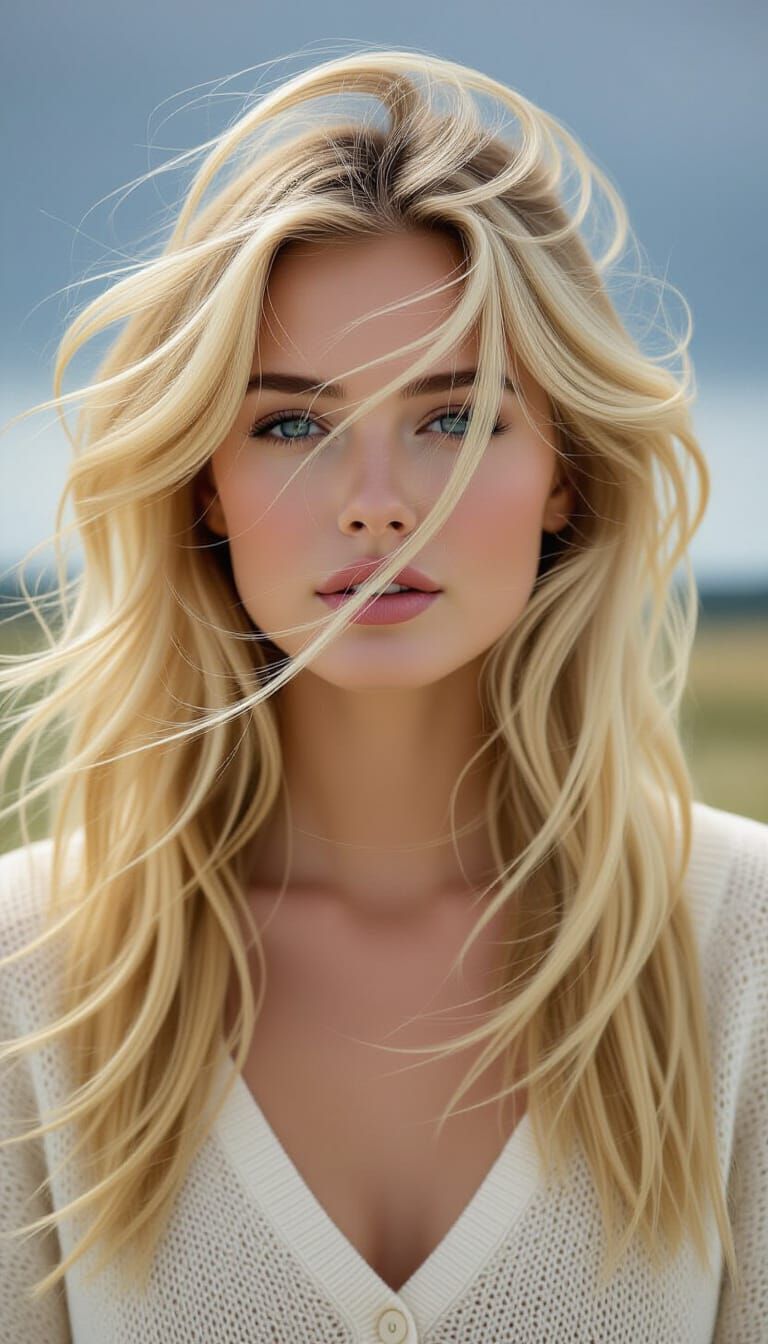 Stormy Blonde Hair Wild Wind Illustration