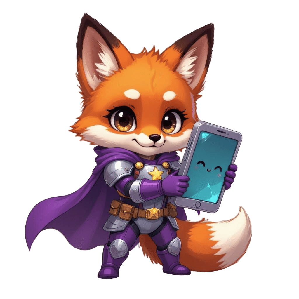 Superhero Fox Protecting Smartphone in Digital Illustration