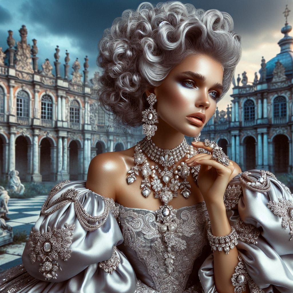 Hispanic Woman in Silver Rococo Style