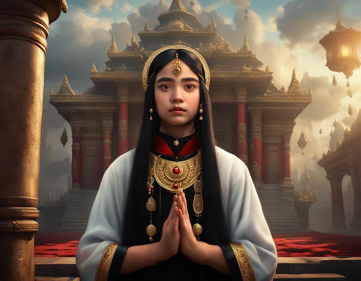 Young Atlantean Priestess Portrait in Photorealistic Style