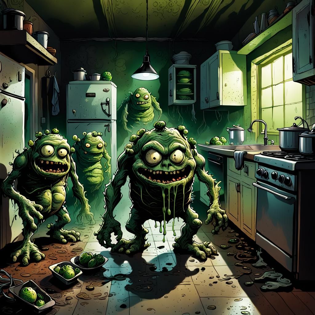 Grotesque Brussels Sprouts Monsters in Comic Book Horror