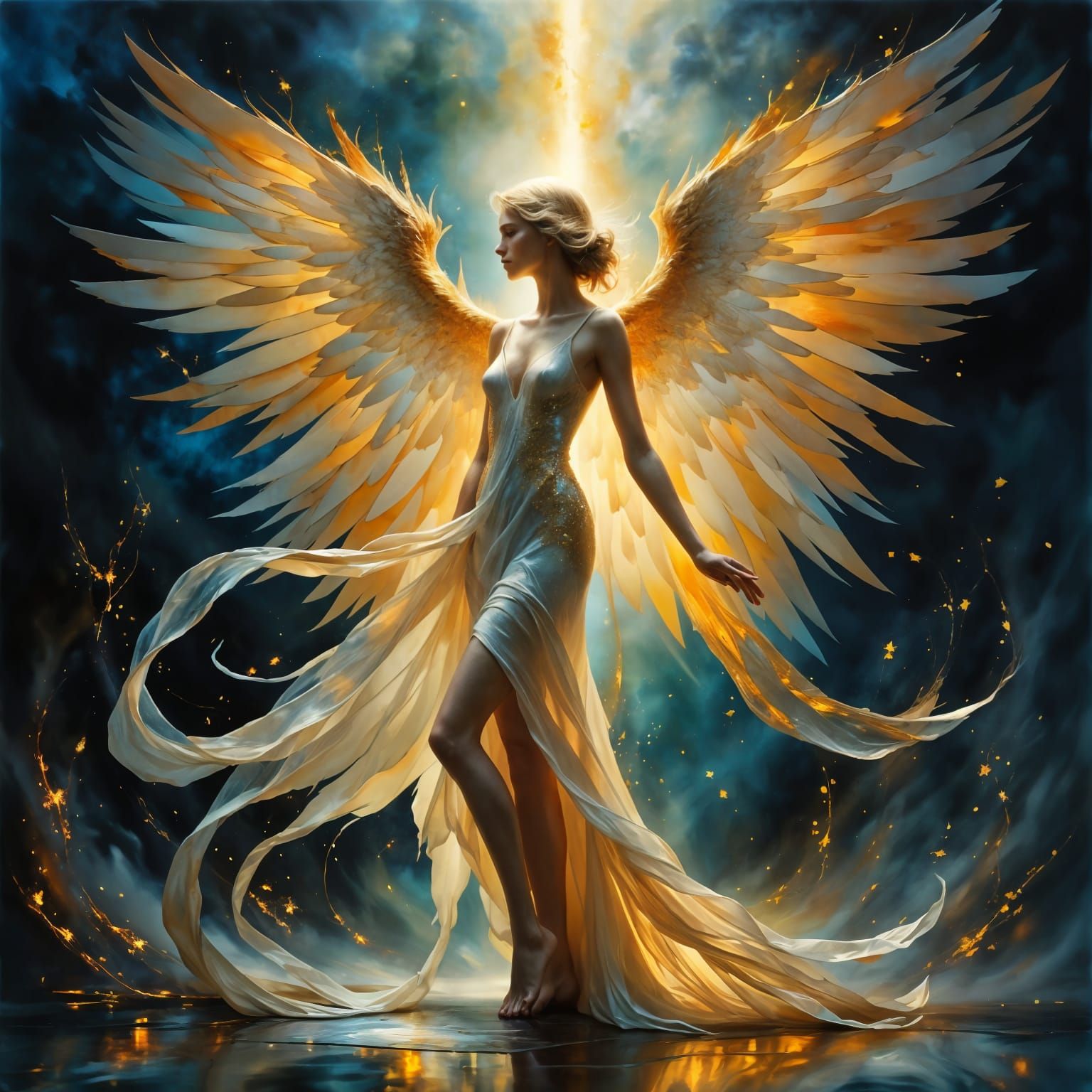 Angel of Radiant Hope in Neo-Expressionist Oil Painting