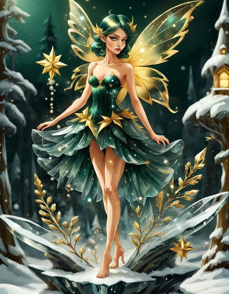 Christmas Crystal Fairy on Transparent Tree in Graffiti Art