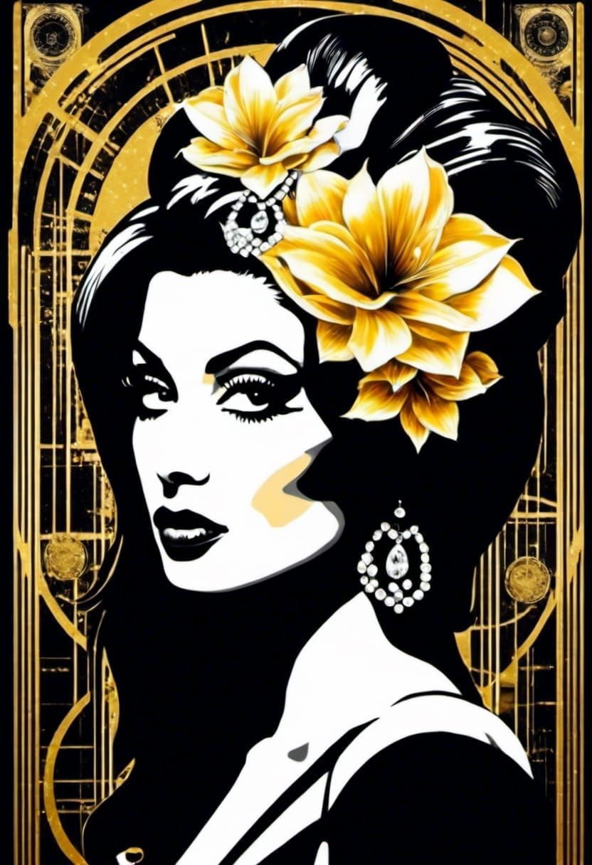 Amy Winehouse in Art Deco Style with Geometric Twist
