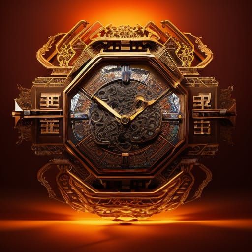 A ancient chinese scientific captivating clock that combining Eastern and Western elements modern art, showcasing past a...