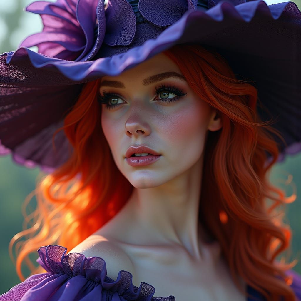 Woman with Red Hair in Alphonse Mucha Style