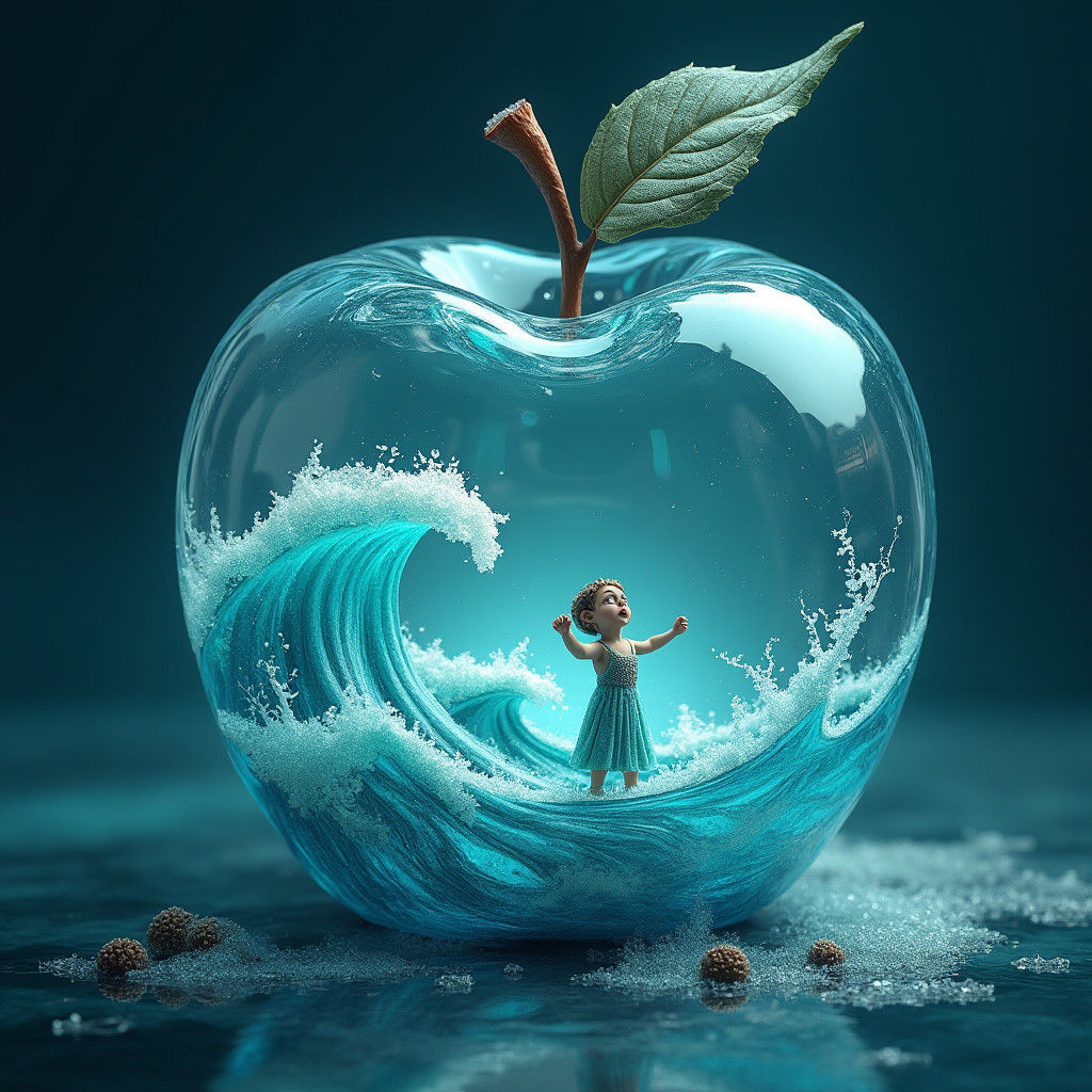 Ocean in Apple: Surreal Digital Art