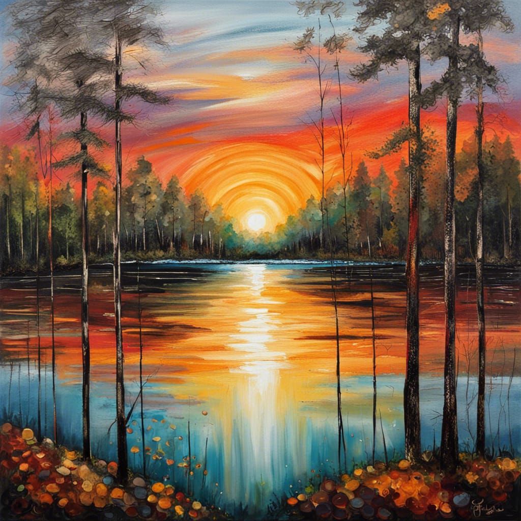 Abstract Sunset Over Silver Lake and Forest