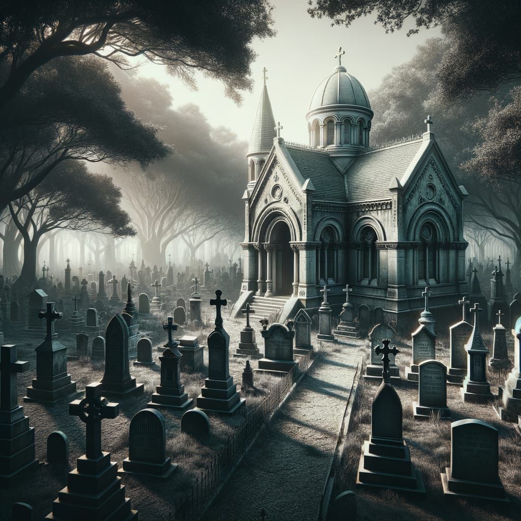 Hyperrealistic Cemetery Scene in HDR