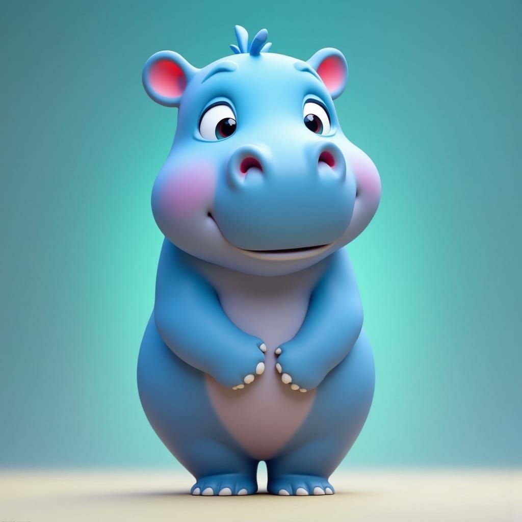 Cute Baby Blue Hippo 3D Digital Art