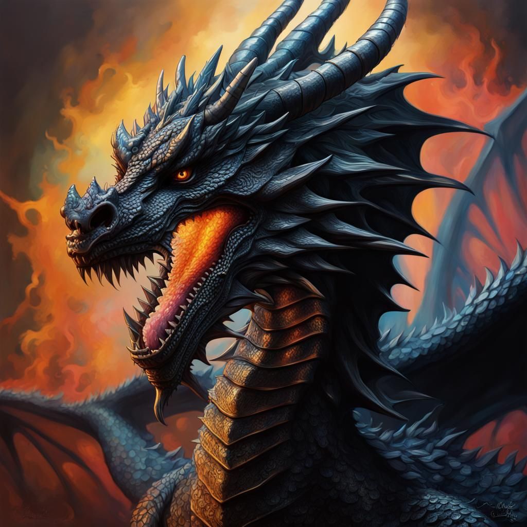 Intricately Detailed Black Dragon Concept Art