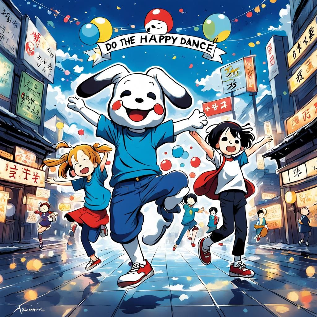 Snoopy's Happy Dance in Anime Style
