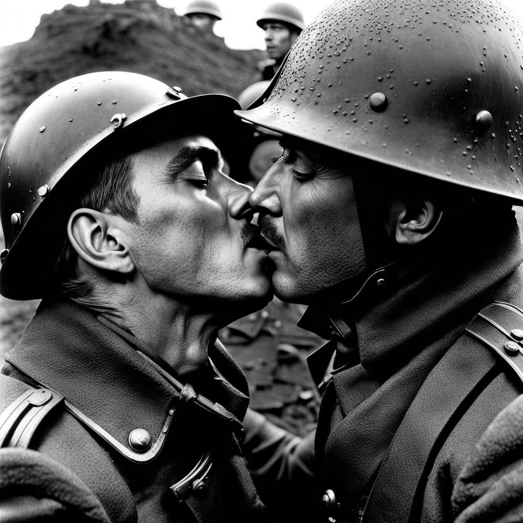 Soldiers Embrace in WWI Trench: Magnum Photography
