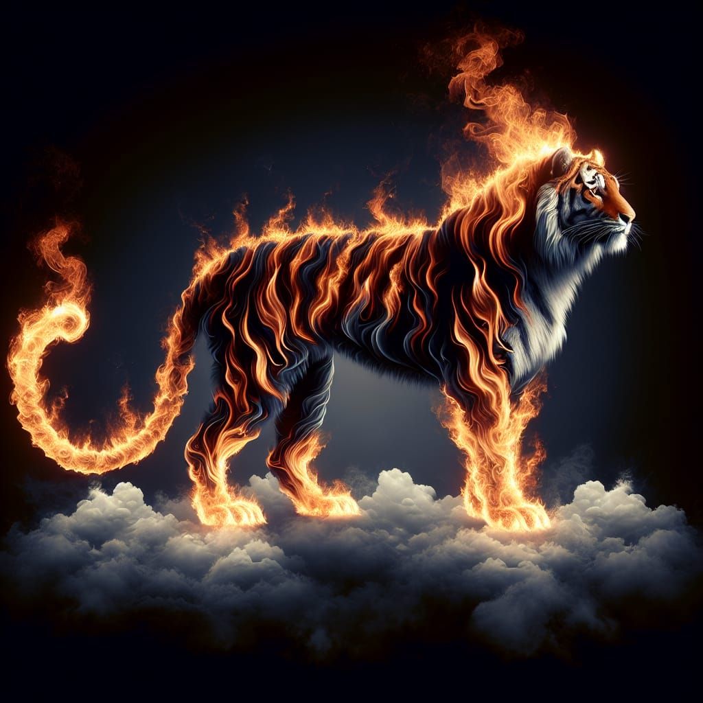 Fiery Smoke Tiger God Ascends at Night