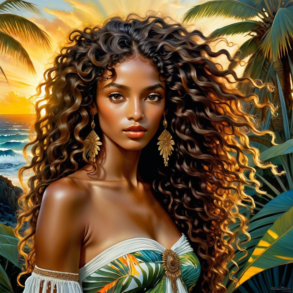 Caribbean Beauty in Tropical Dreamscape, Anime Style
