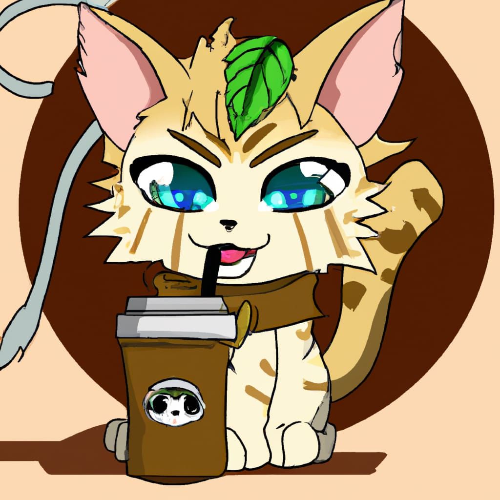 Anime Warrior Cat Sipping Coffee