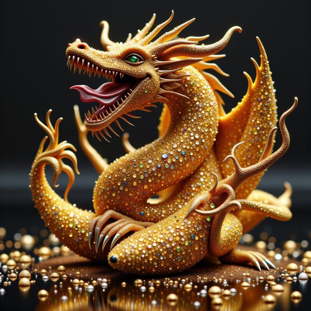 Diamond Encrusted Dragon Fruit Statue with Cola Sparkle