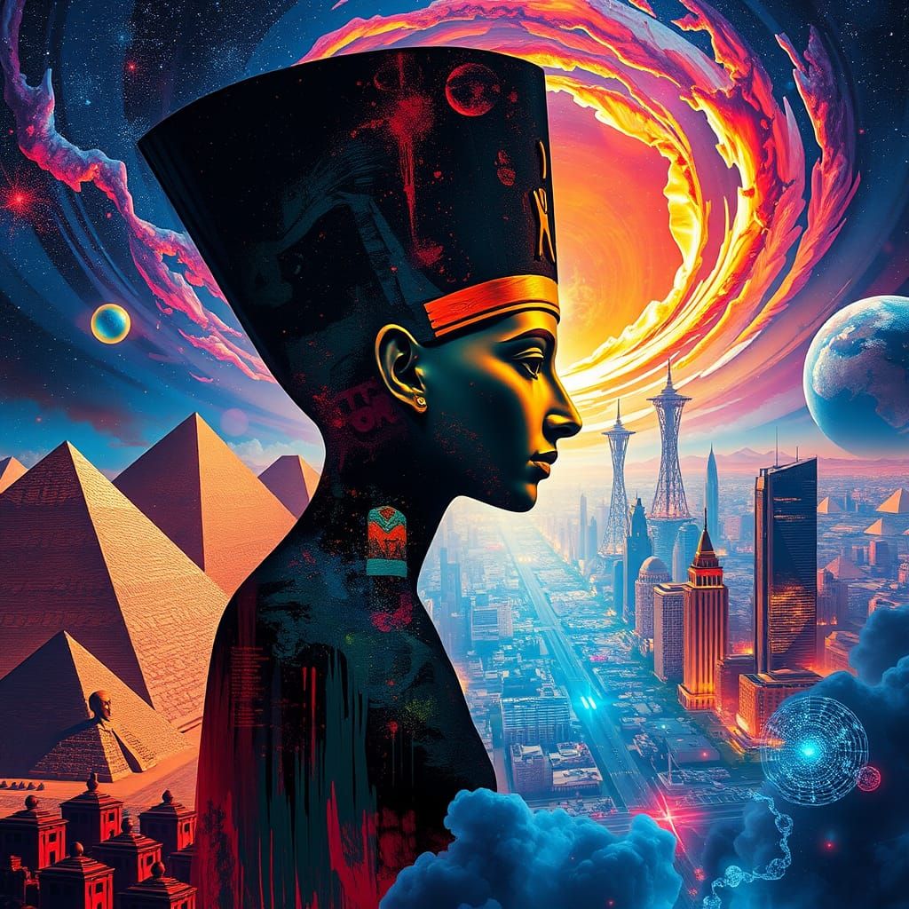 Regal Goddess Emerges from Cosmic Vortex in Dystopian Double...