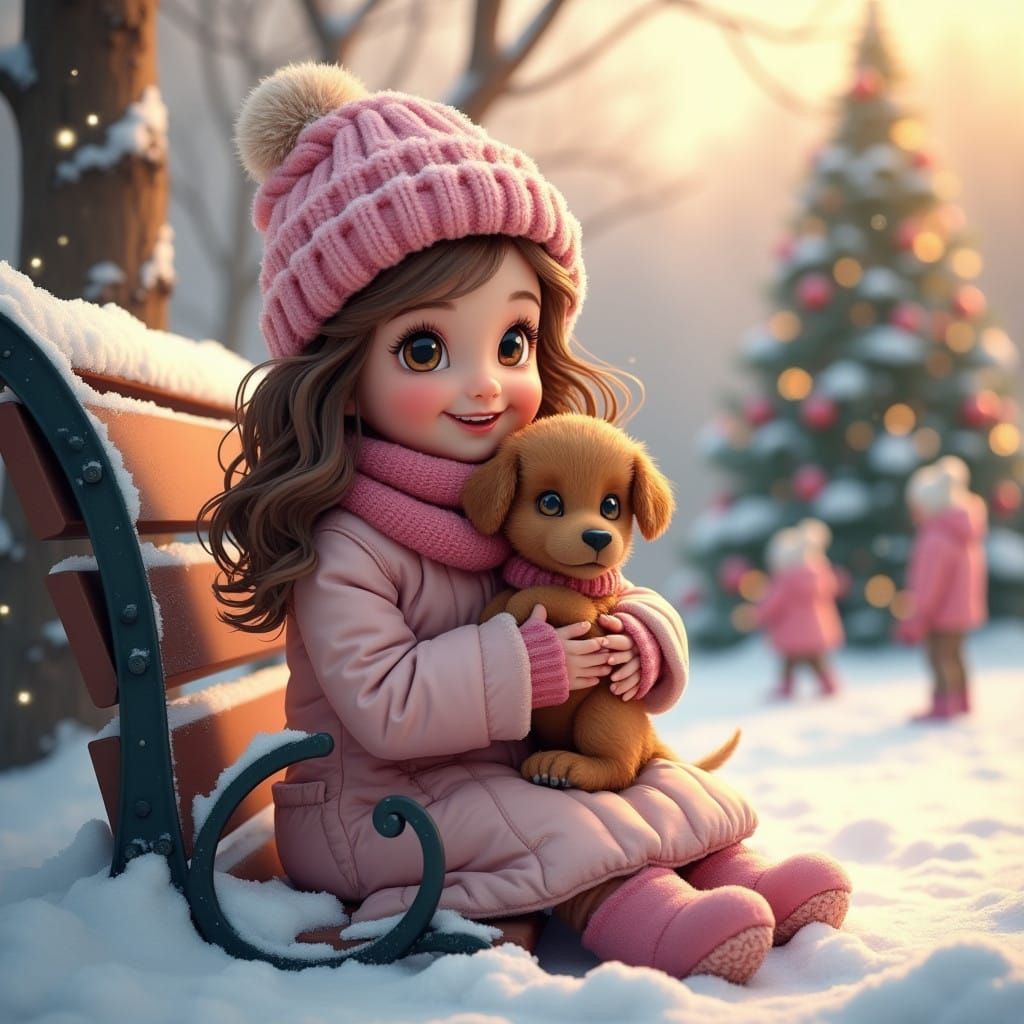 Warm Winter Wonderland Scene in Whimsical Style