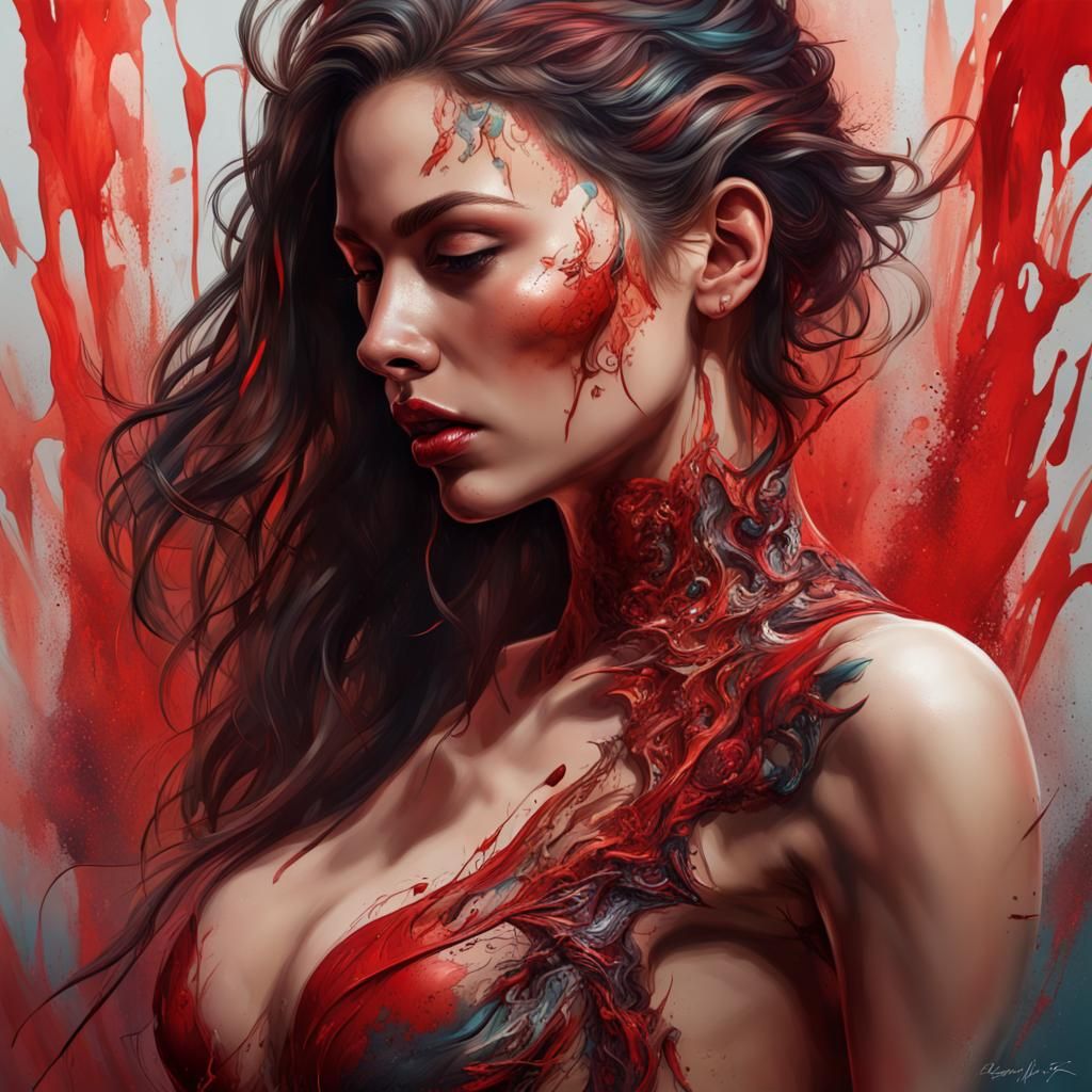 Beautiful Woman in Corset: Splash Art Portrait