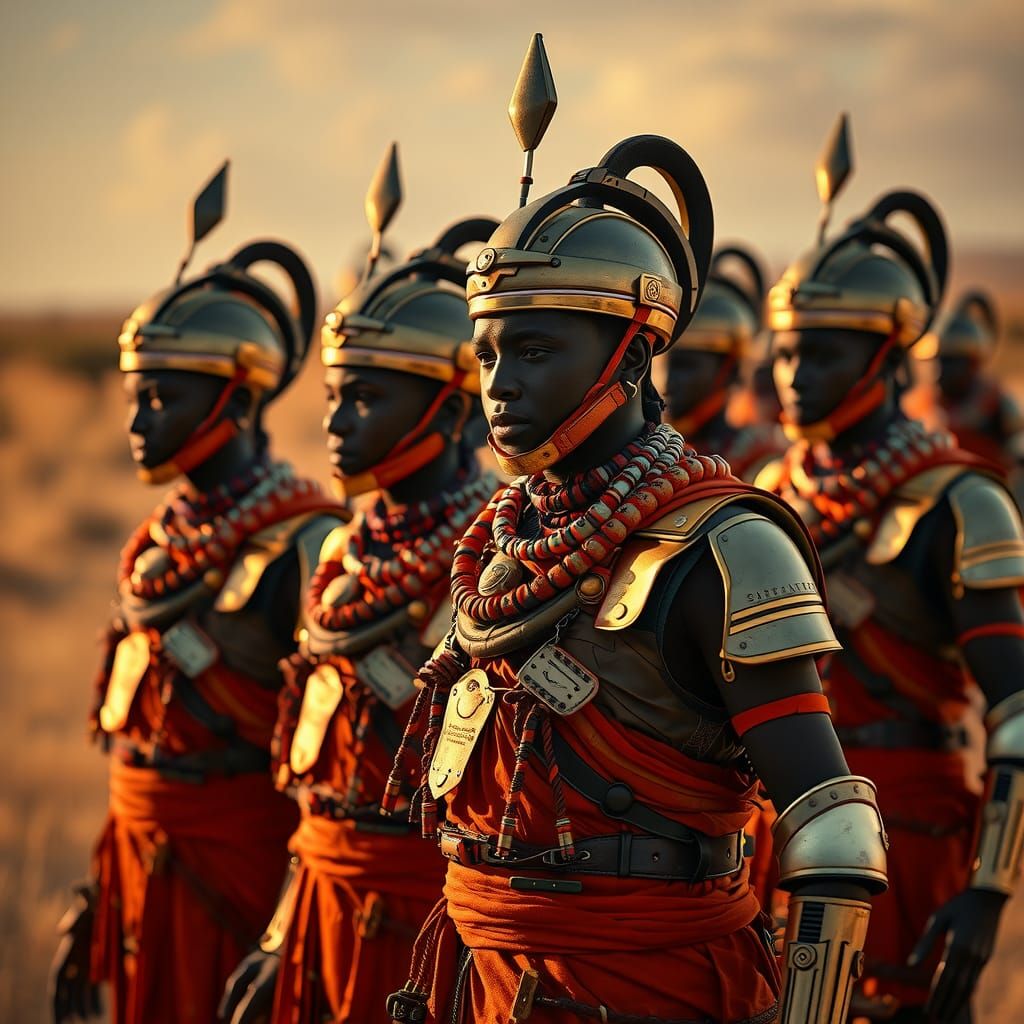 Futuristic Masai Warriors in Bronze Armor
