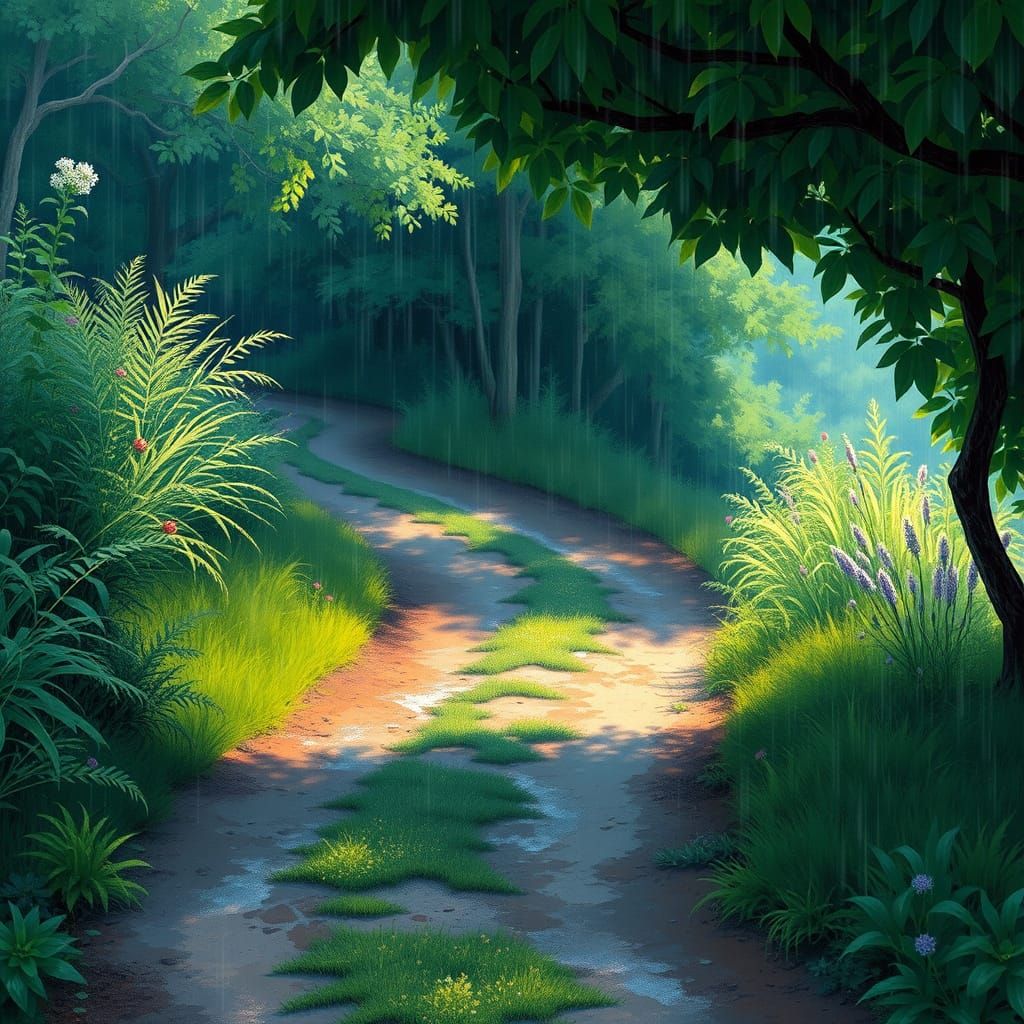 Rain-Kissed Path in Impressionist Style