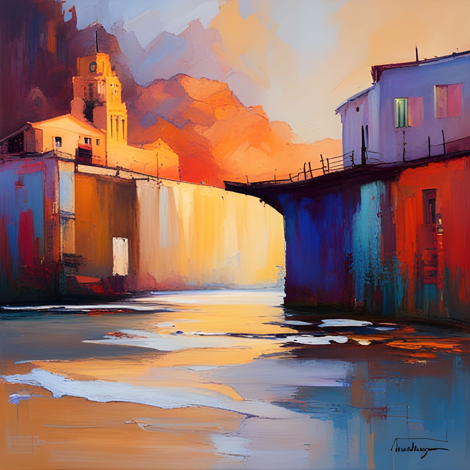 Boho Abstract Wall Art in Oil Painting Style