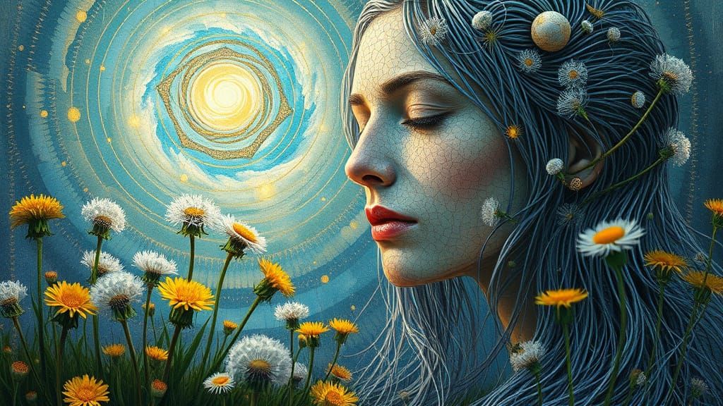 Ephemeral Eco-Art: Woman Made of Flowers and Grass