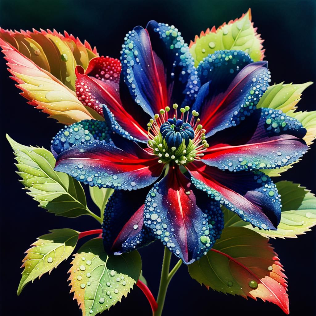 Ethereal Blue Flower in Pointillist Watercolor