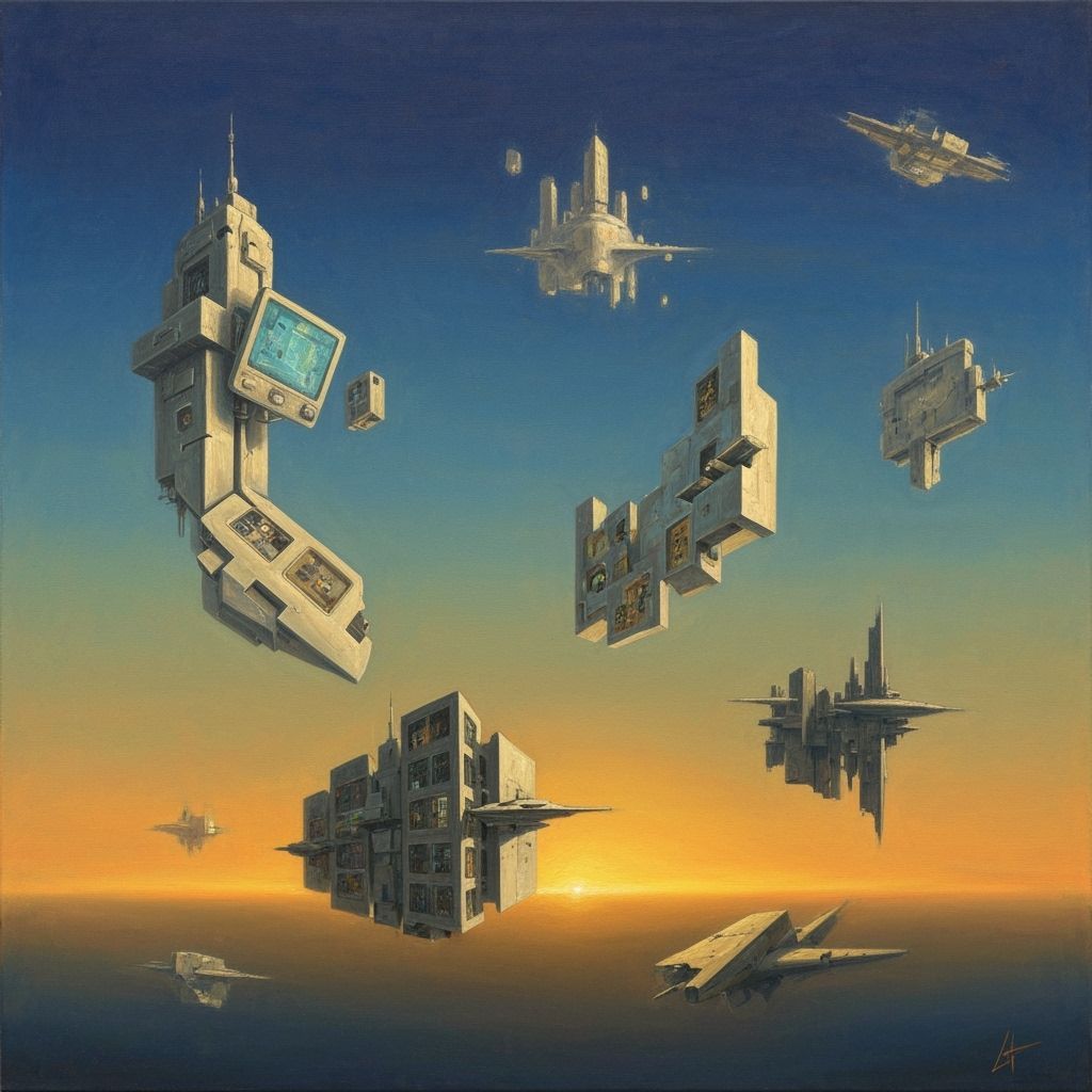 Surreal Future Cityscape in Dalí & Magritte Style