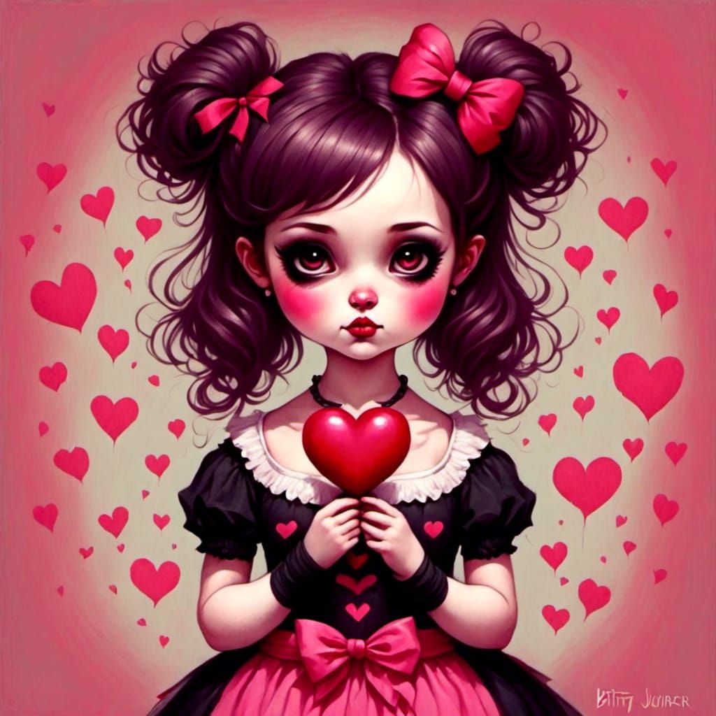 Panda Girl with Heart in Pop Surrealist Style