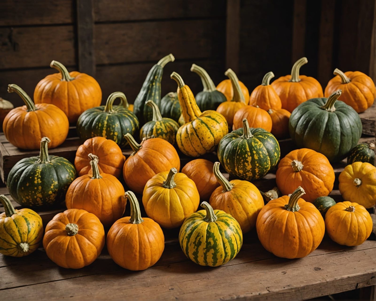 Harvest Display of Fresh Gourds in High Resolution