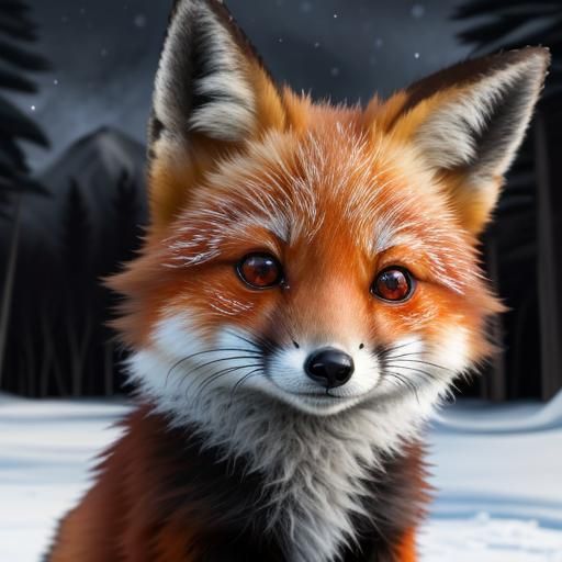 Red Fox Cub Portrait in Frozen Winter Scene