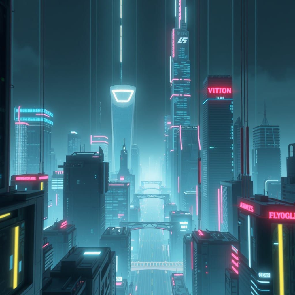 Sleek Futuristic Cityscape in Holographic Projection
