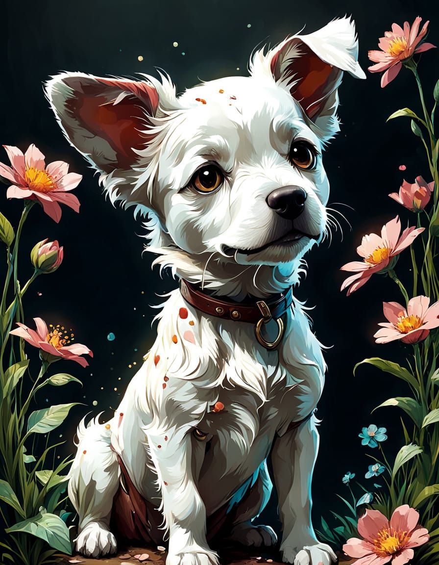 Adorable Alaunt Puppy in Spring Flowers