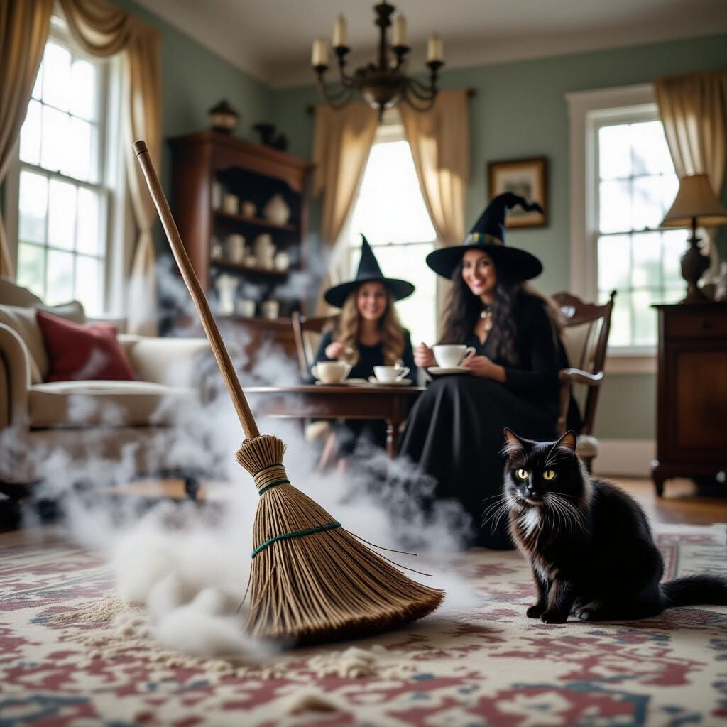 Haunted Bungalow Cleaning with Magic Broomsticks and Cats