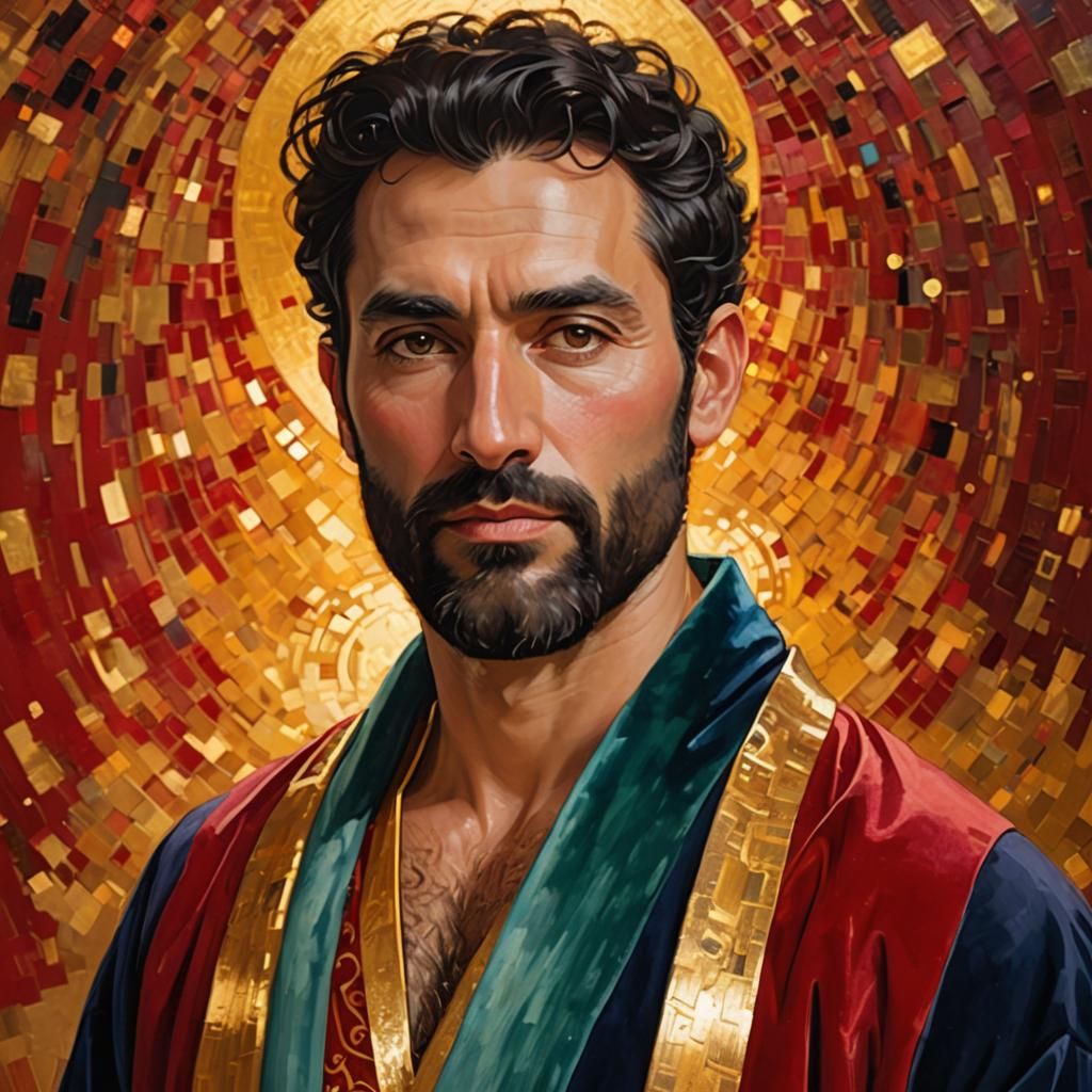 Man in Velvet Robe, Gustav Klimt Style Portrait