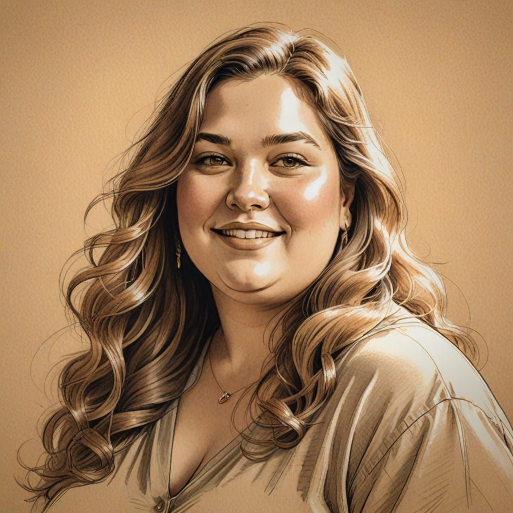 Elegant Pencil Sketch of a Plus-Sized Woman