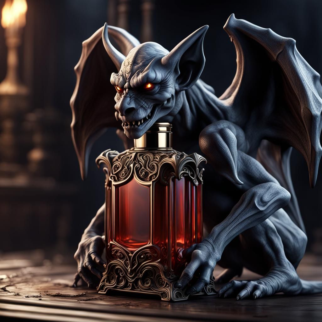 Demonic Gargoyle Gothic Perfume Bottle Digital Painting